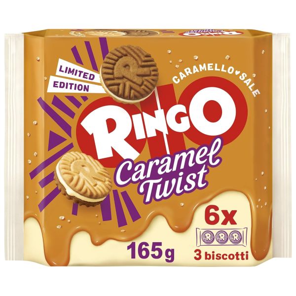 BISCOTTI RINGO CARAMEL TWIST 165G X6  X9
